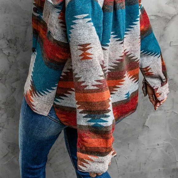 SOLD Flannel Distressed Aztec Shirt Jacket/Shacket Large - Picture 4 of 16